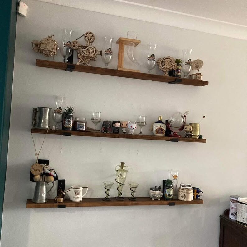 Rustic Wooden Shelf With Handmade Brackets - 22cm x 3.5cm - A.B Woodworking