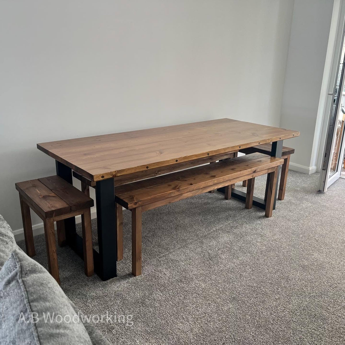 Thornaby Wide Steel Leg Dining Table - 67.5cm Wide - A.B Woodworking