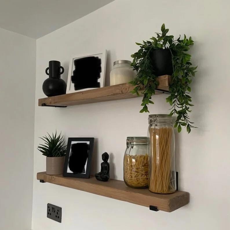 Rustic Wooden Shelf With Handmade Brackets - 22cm x 3.5cm - A.B Woodworking